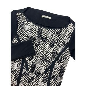 Beatrice B Italy Black White Chevron Mixed Media Long Sleeve Mini Dress Size 4 S